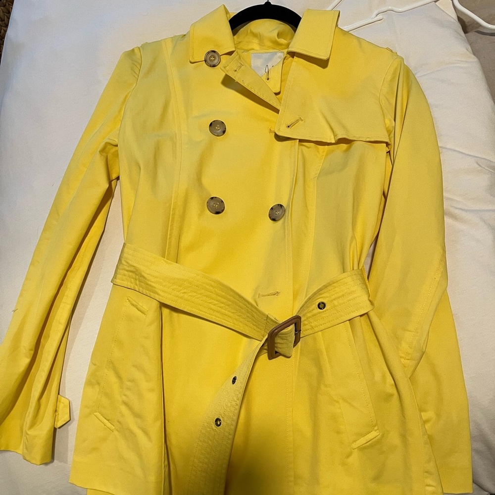 Joie yellow short belted waterproof trench coat